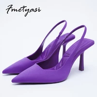 green heels women slingback shoes pointed toe solid stiletto purple party prom heeled sandals 2022 brand designer ladies pumps