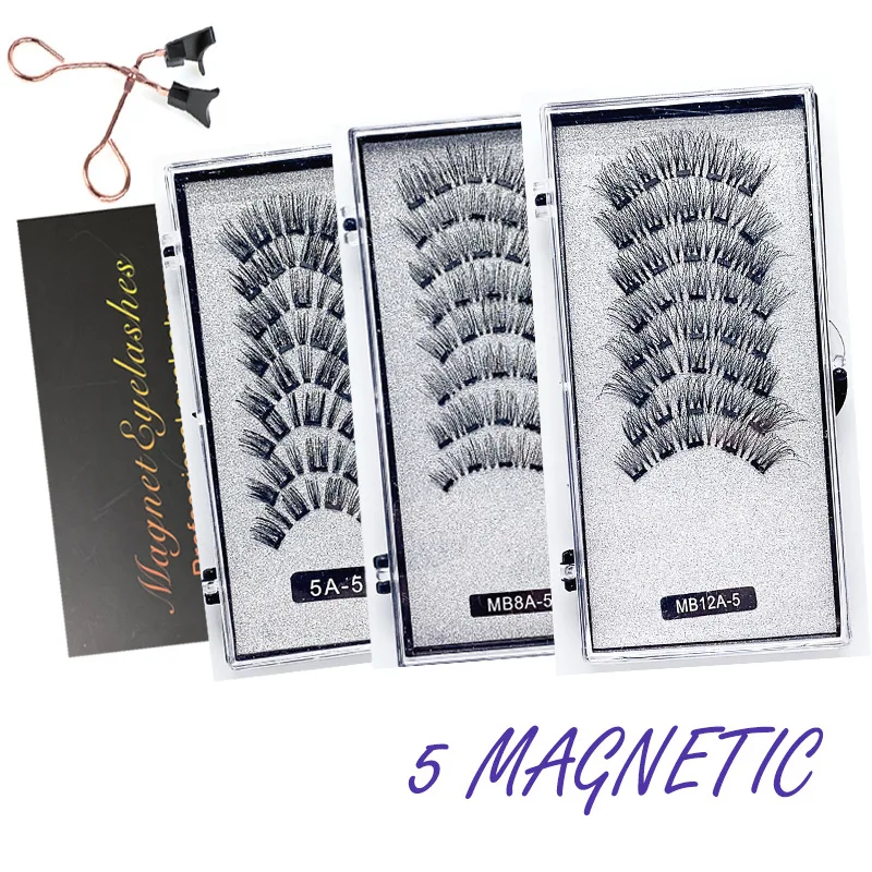 

New 8PCS 5 Magnetic eyelashes with 4 pairs magnets magnetic lashes natural Mink eye lashes with faux cils magnetique tweezers