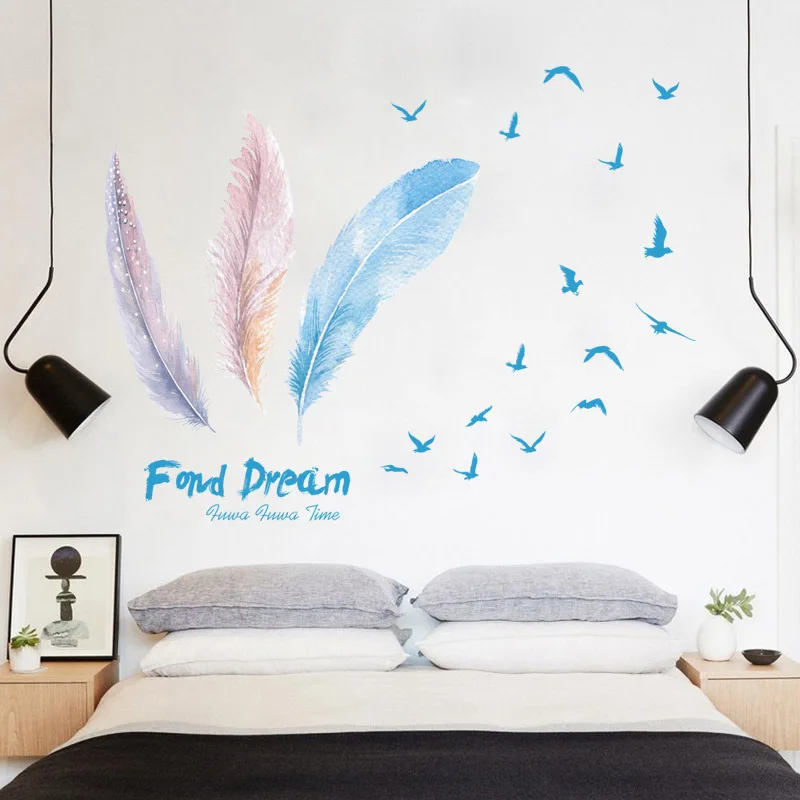 

Wall Decoration Living Room Feather Wallpaper Sofa Removable Wall Stickers Mural Self-Adhesive Removable PVC Wall Posters