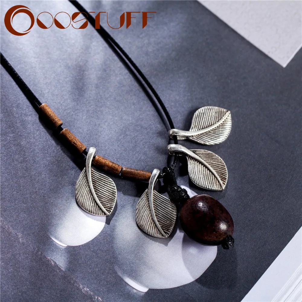 Чокеры ожерелья для женщин с листьями и деревянными бусинами винтажные