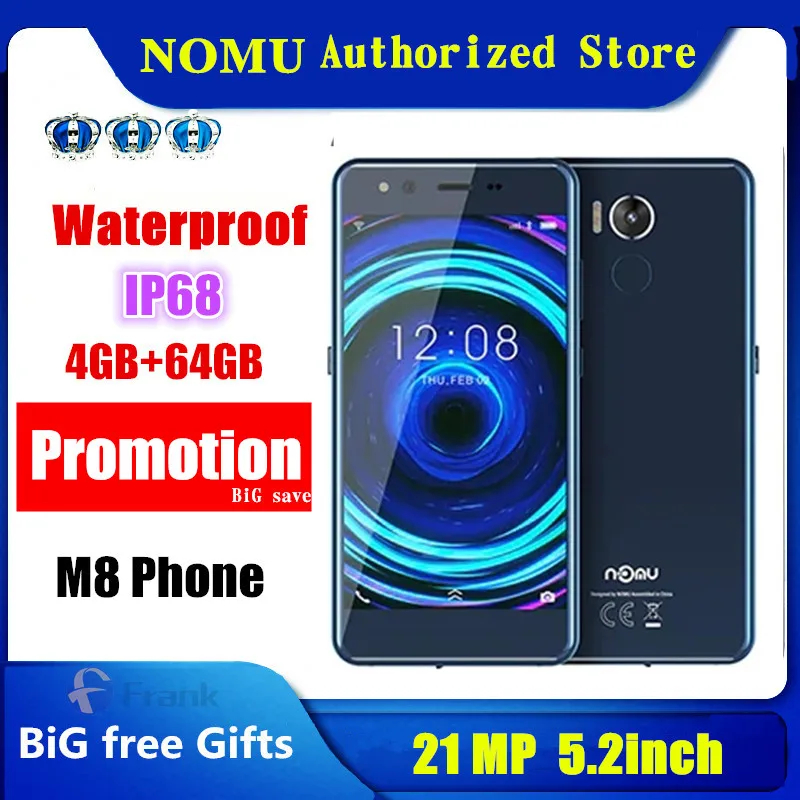 Оригинальный ному M8 телефон IP68 Водонепроницаемый 21MP android 7 0 MTK6750T Octa Core 5 2 дюйма 4 Гб