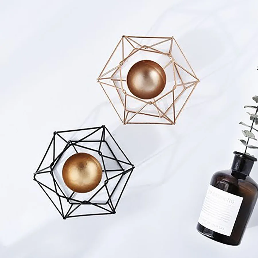 Скандинавский минималистичный подсвечник геометрический Золотой из кованого