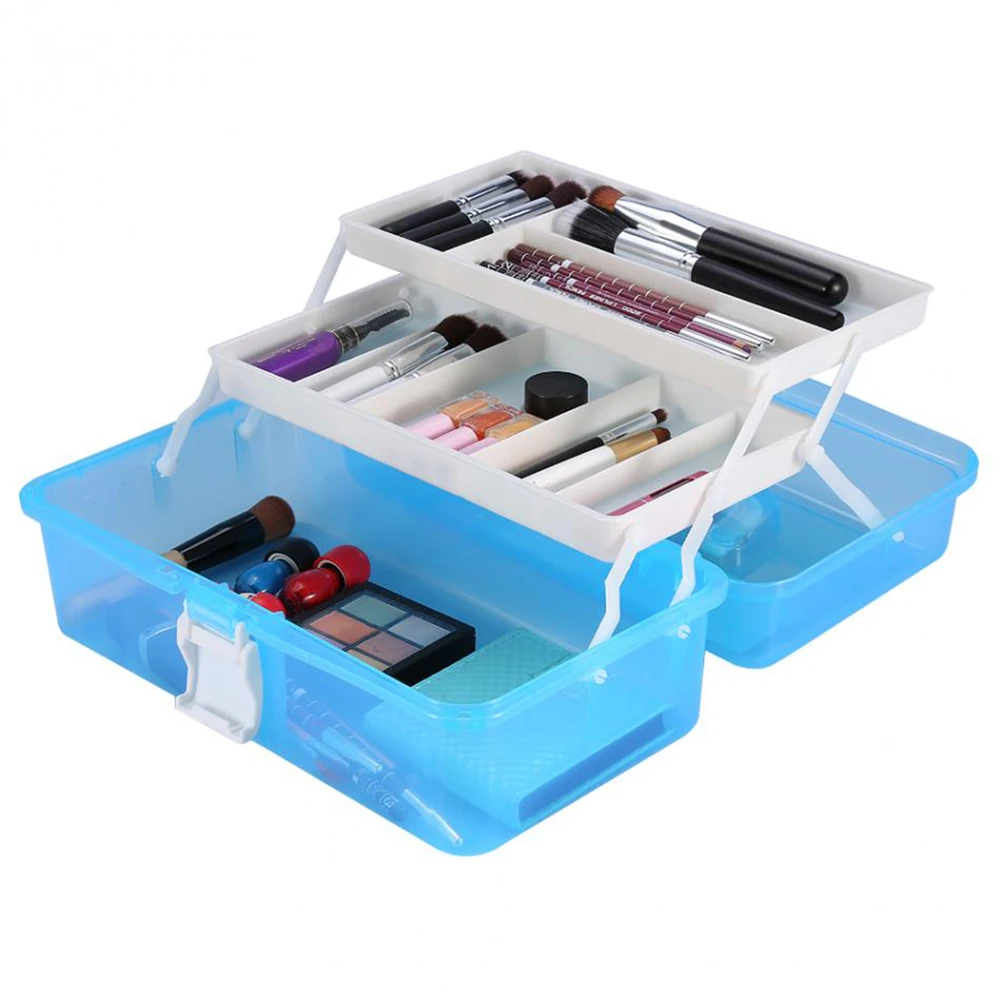 Стойка для хранения инструментов макияжа 3 слойная пластиковая коробка ручек