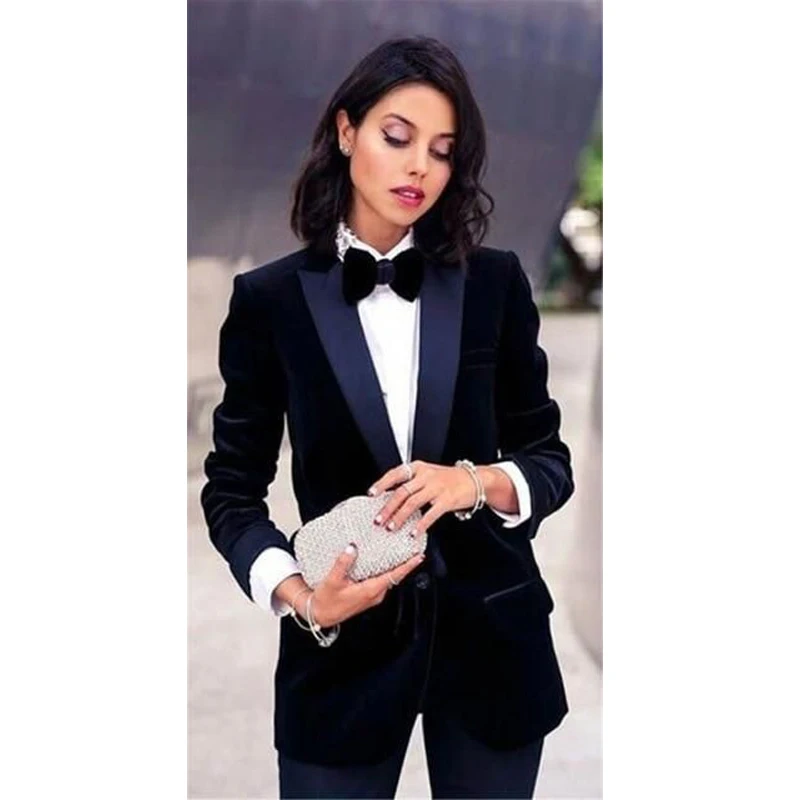 Women's Velvet 2-piece Business Slim Fit Work Wear Wedding Party Tuxedo Lapel Blazer + Pants Set