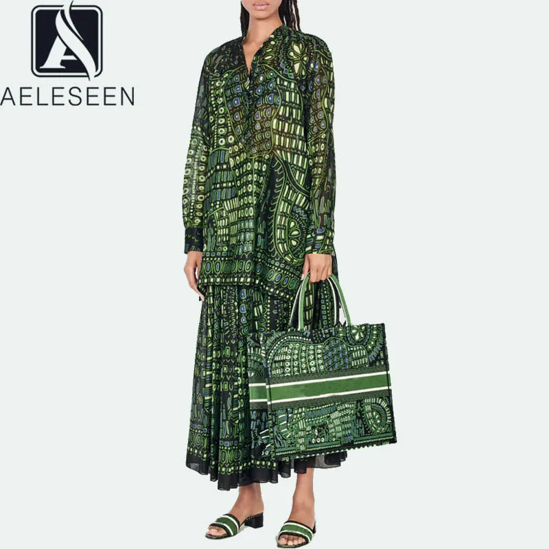 Женский винтажный костюм AELESEEN комплект из 2 предметов с юбкой и блузкой 100% хлопка