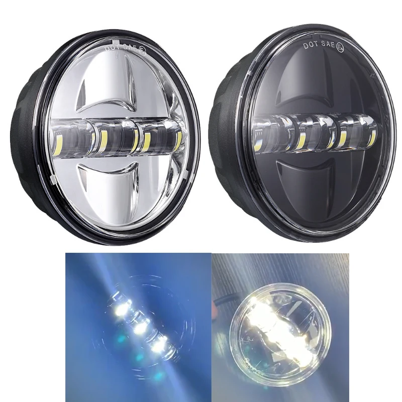 

New Chrome/black 2PCS 4.5 Inch LED Passing Light Spot Driving Lamp LED Fog Lights for Motorcycles 4.5" For FLHTCU FLSTC FLHRC