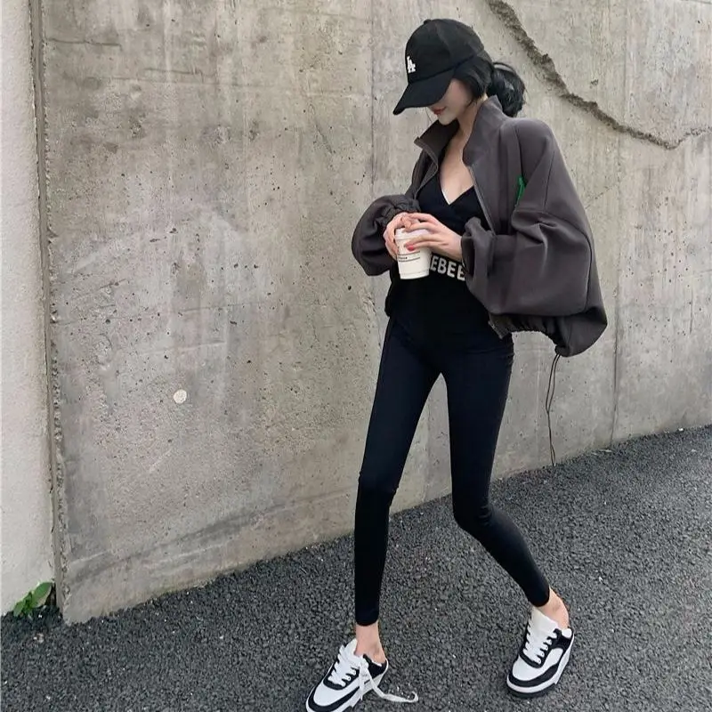 Fashion Autumn Women Tracksuits Sling Pullovers &amp Elastic-Waisted Pants Zipper Coat Female 3 Piece Suit Set 2021 |