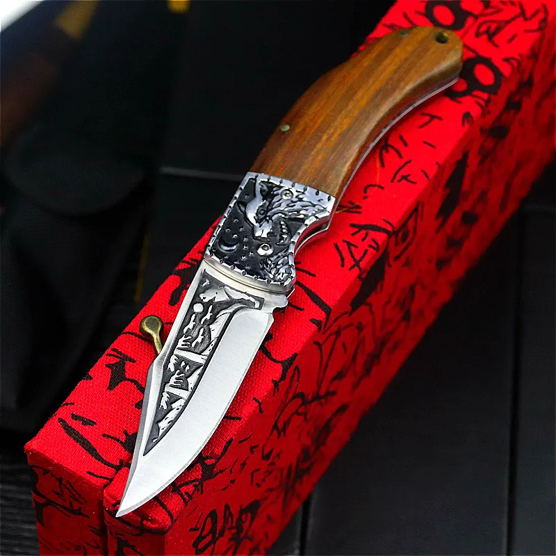 SR открытый складной нож с узором 440c твердая деревянная ручка Открытый выживания