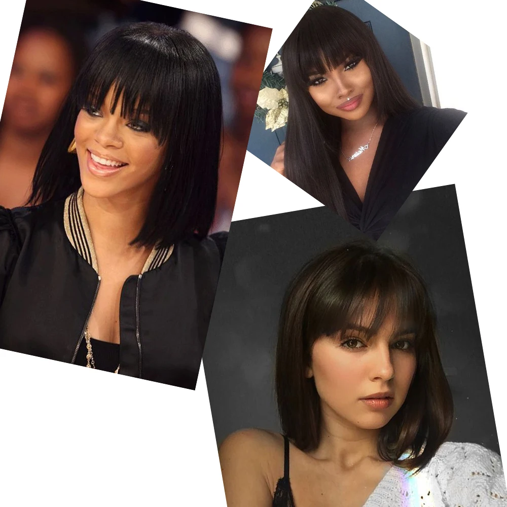 

Allaosify Clip In Hair Bangs Synthetic Air Bangs Invisible Extension Straight Front Neat Wig for Women Fake Bangs Hair Extension