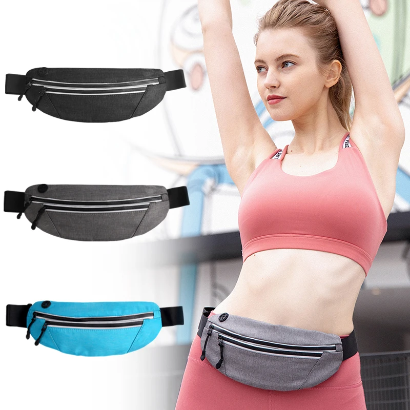 Sports Running Fitness Bag Fanny Pack Waist Bag Man Women Double Zipper Pocket Phone Holder Bag Waterproof Cycling Running Belt