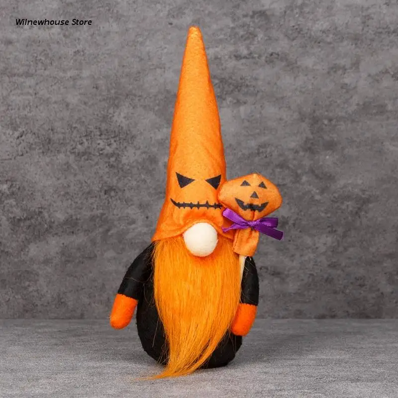 

F62A Halloween Gnome Handmade Pumpkin Tomte Nisse Swedish Elf Dwarf Home Farmhouse Kitchen Decor Shelf Tiered Tray Decorations