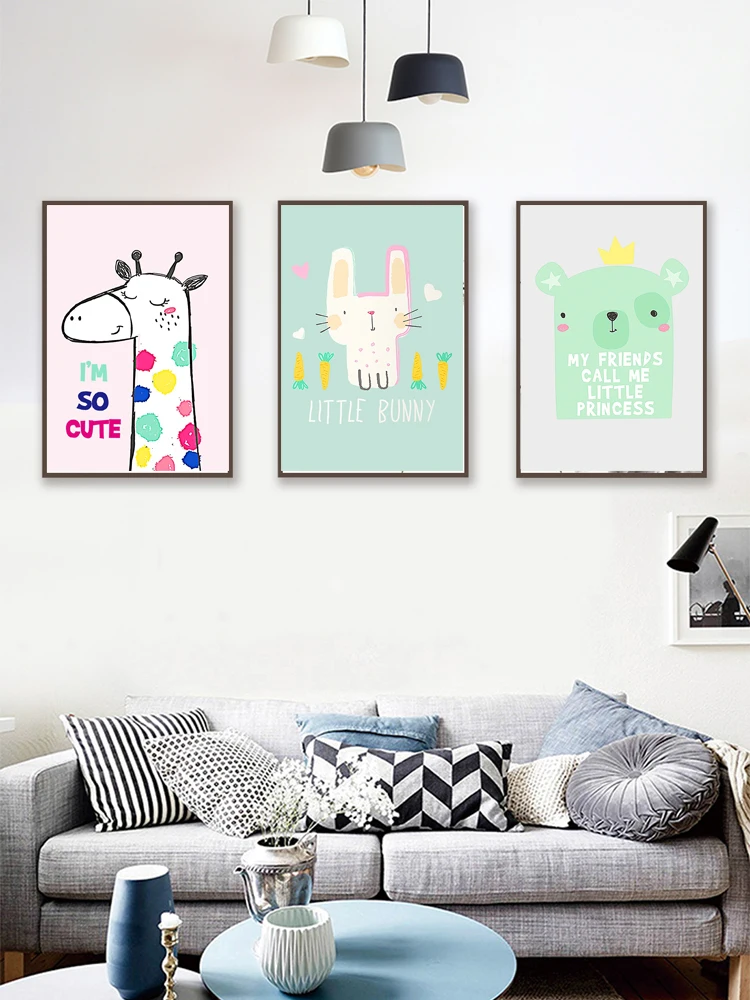 

Animal Cartoon Home Kids Room Poster Giraffe Polar Bear Rabbit Poster Home Decoration Hd Print Frameless Style