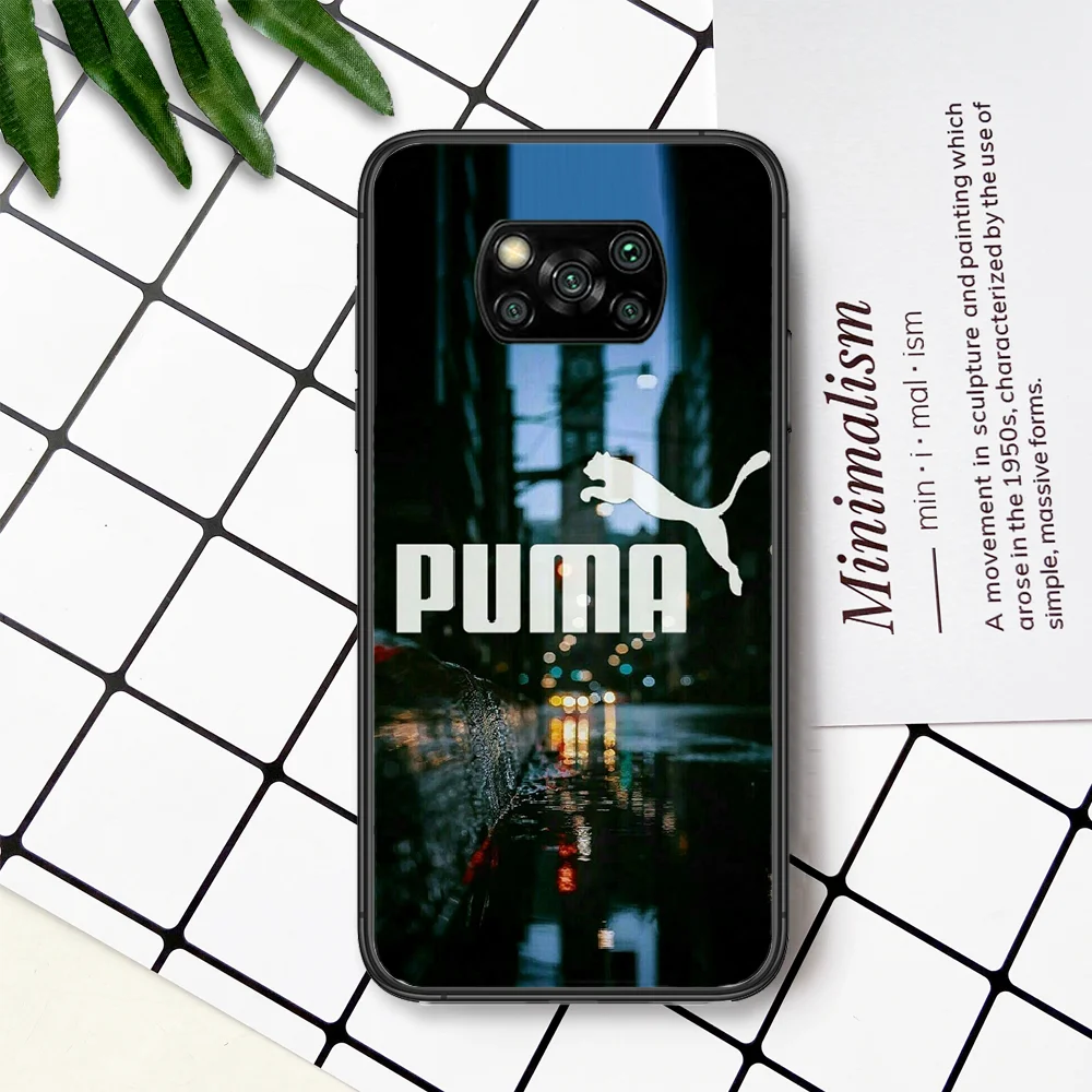 

Fashion Sports Brand Puma Phone Case For Xiaomi Mi Note 10 A3 9 MAX 3 A2 8 9 Lite Pro Ultra black Waterproof Painting Cover 3D