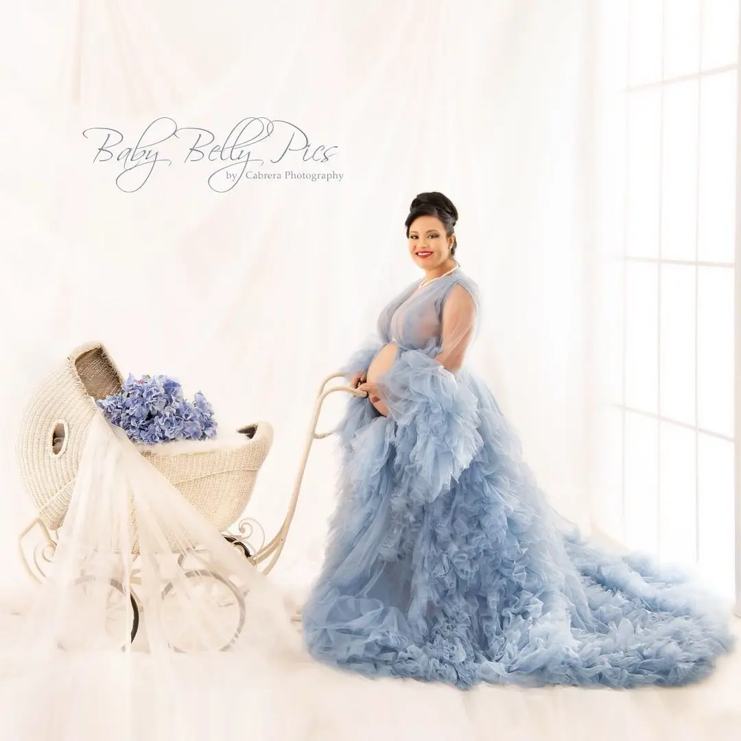 

2021 Роскошные Длинные платья для беременных с оборками А-силуэта для фотосъемки будуарное нижнее белье халат Ночное белье