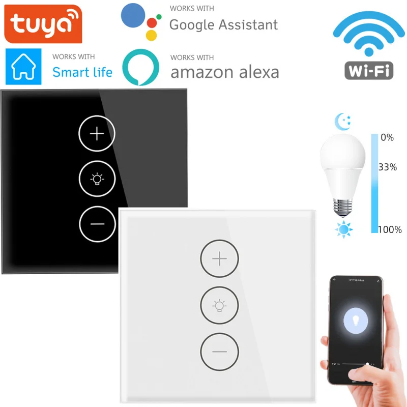 

10A Tuya/SmartLife умный переключатель затемнения сенсорный бесконечный WiFi настенный переключатель стеклянная панель беспроводной ЕС через Google Home...