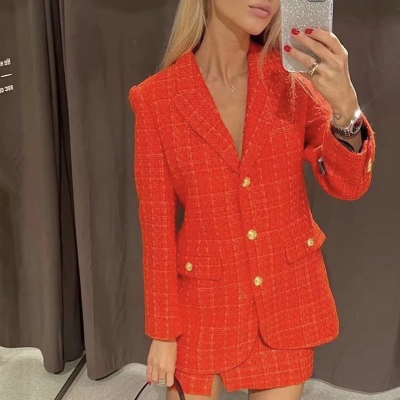 

KUMSVAG Women Autumn Casual ZA Blazers Coats Suits 2021 Solid Veins Single Breasted Female Elegant Street Loose Blazer Outerwear