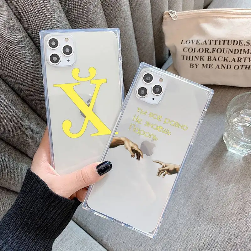 

Russian Quote Slogan Phone Case For iPhone 7 8 11 12 X XS XR MINI Pro Max Plus Clear Square Transparent