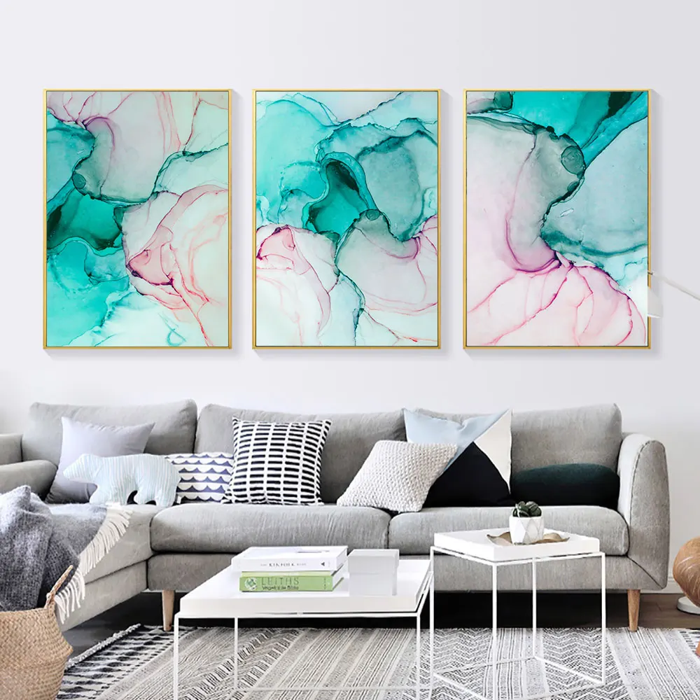 Синяя абстрактная живопись печать на холсте цветной акварельный плакат