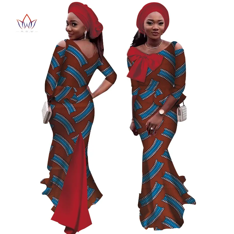Длинные платья с принтом Анкары и бантом африканские для женщин традиционная