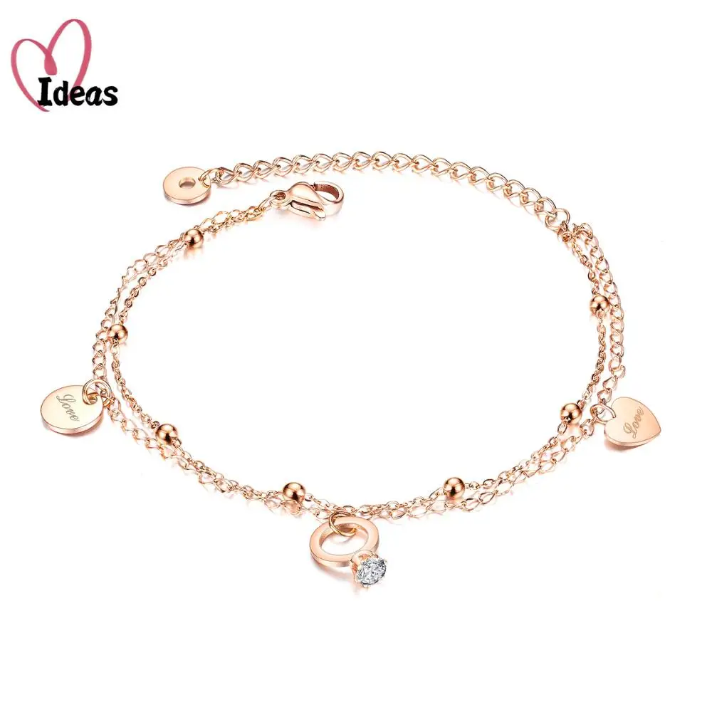 

Luxury Double Layer Heart Love Handmade Beads CZ Anklet For Women Barefoot Sandals Bracelet Anklets Foot Gothic Boho Jewelry