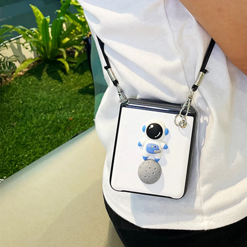 DIY Leather Crossbody Strap Rope Case Cover For Samsung Galaxy Z Flip 5G 3 Fashion Cute Astronaut Conque Cover For F7070 F7000