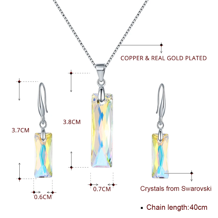 Набор ювелирных изделий с кулоном в виде багета королевы кристаллы Сваровски