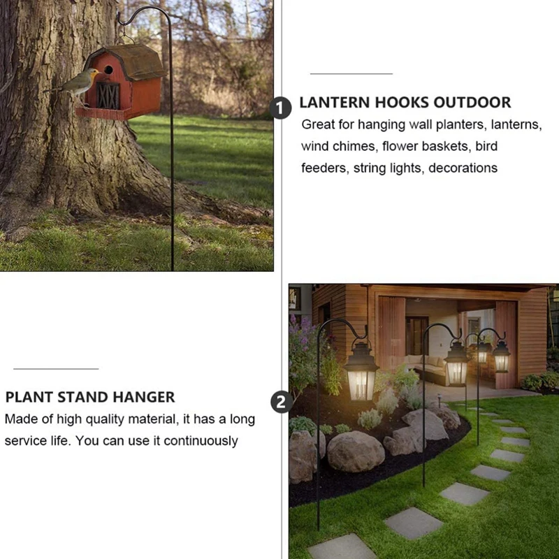 

2 Pcs Shepherd Hooks Rust Resistant Garden Stake Metal Plant Stand Hanger Bird Feeder Pole, 120X10X1cm & 80.5X10X1cm