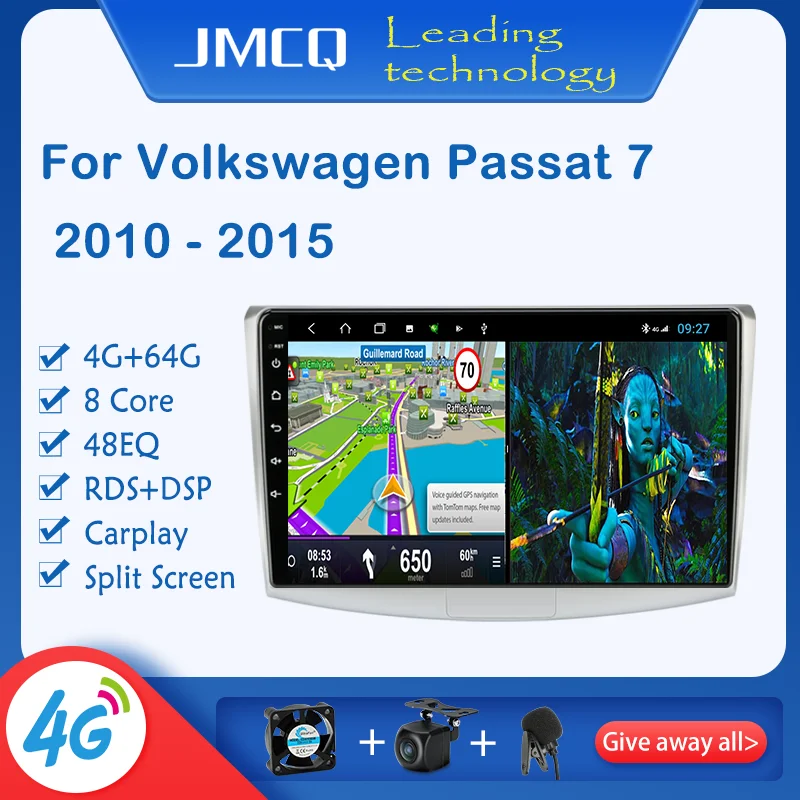 Автомобильное радио JMCQ T9 для VW Volkswagen Passat B7 B6 2010 2015 Magotan CC мультимедийный