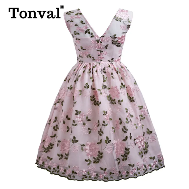 Женское плиссированное платье Tonval винтажное с цветочной вышивкой прозрачное