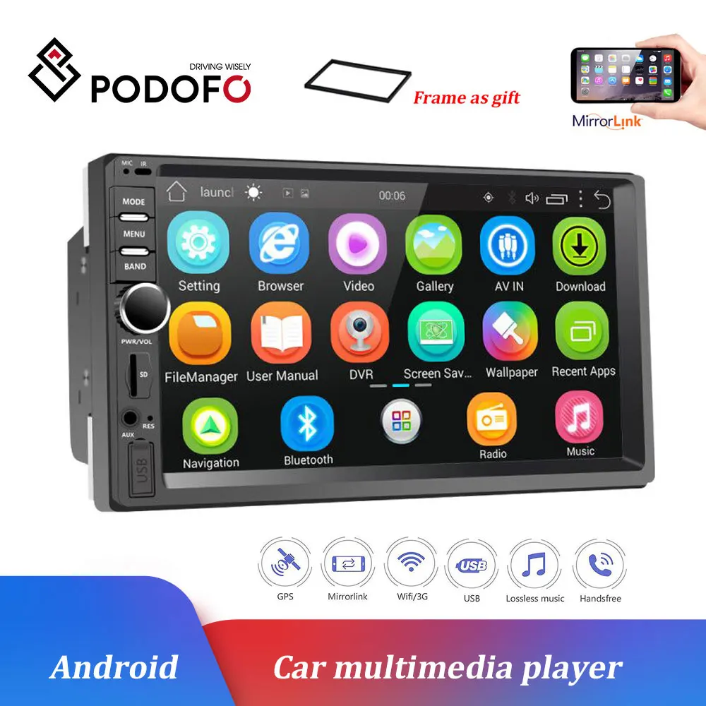 Podofo 2 Din Android Автомагнитола gps Навигация стерео " Авто Аудио Универсальный Автомобильный мультимедийный плеер Wifi Bluetooth FM стерео
