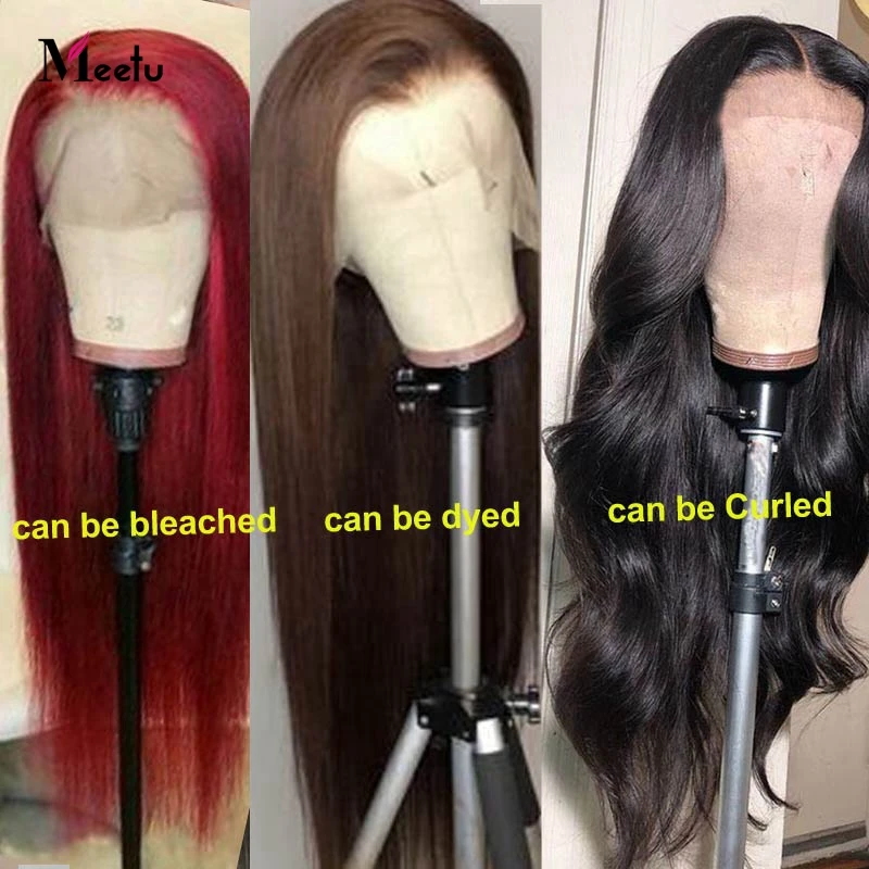 Meetu 4x4 Lace Closure Wig Indian Human Hair Wigs Pre-Plucked With Baby Hair Remy Straight Lace Front Human Hair Wigs For Women