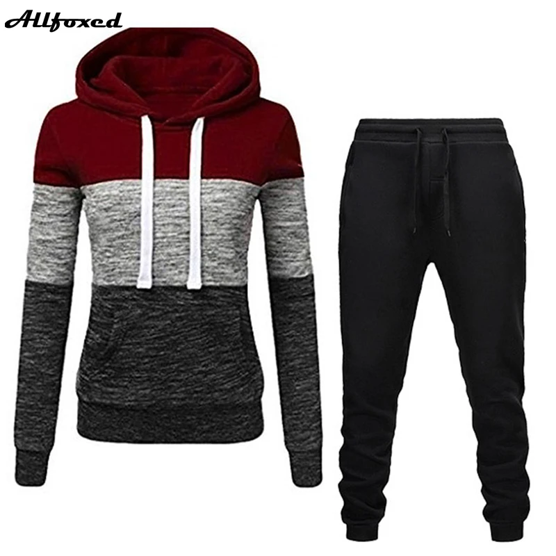 

2 Pieces Set Women Tracksuit Winter Hoodies+Pants Set Patchwork Pullover Sweatshirt Female Sport Suit Outfits for Woman Clothing