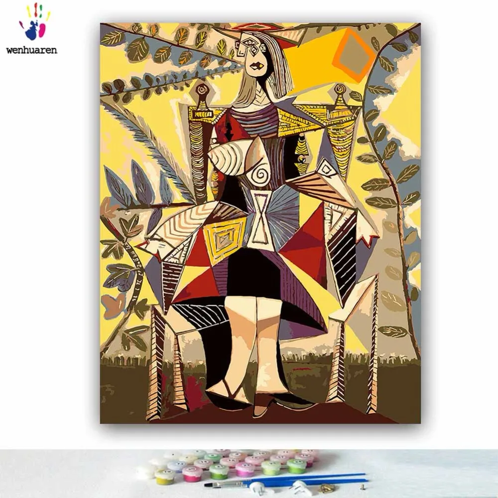 DIY картинки для раскраски по номерам с цветами Picasso Femme assise au jardin картина рисования