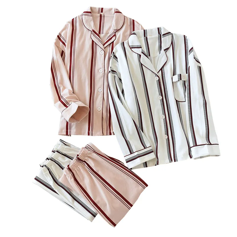2020 Новая женская широкая полосатая Пижама с отложным воротником комфортный