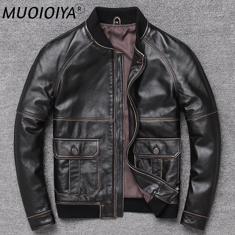 

Genuine Leather Jacket Men's Short Slim-Fit Cowhide Baseball Uniform Motorcycle Leather Jacket Men's Pilot Jacket