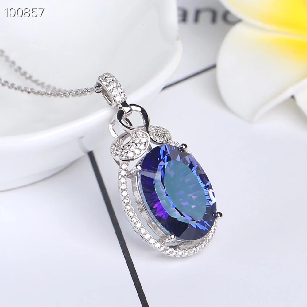 

Luxury Womens Ring Pendant Jewelry Set over Concave cut Tazanite color blue topaz gemstone Ring in 925 sterling silver Gift