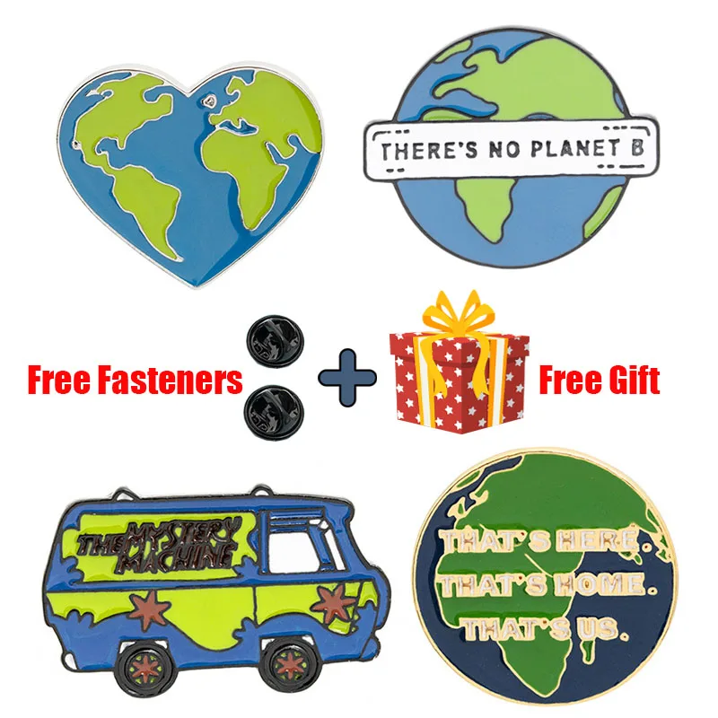 

Green Earth Love Heart Enamel Pins Environmental Car Cartoon Clothes Brooches Big Earth Ecology Pin Shirt Bag Lapel Badge Gift