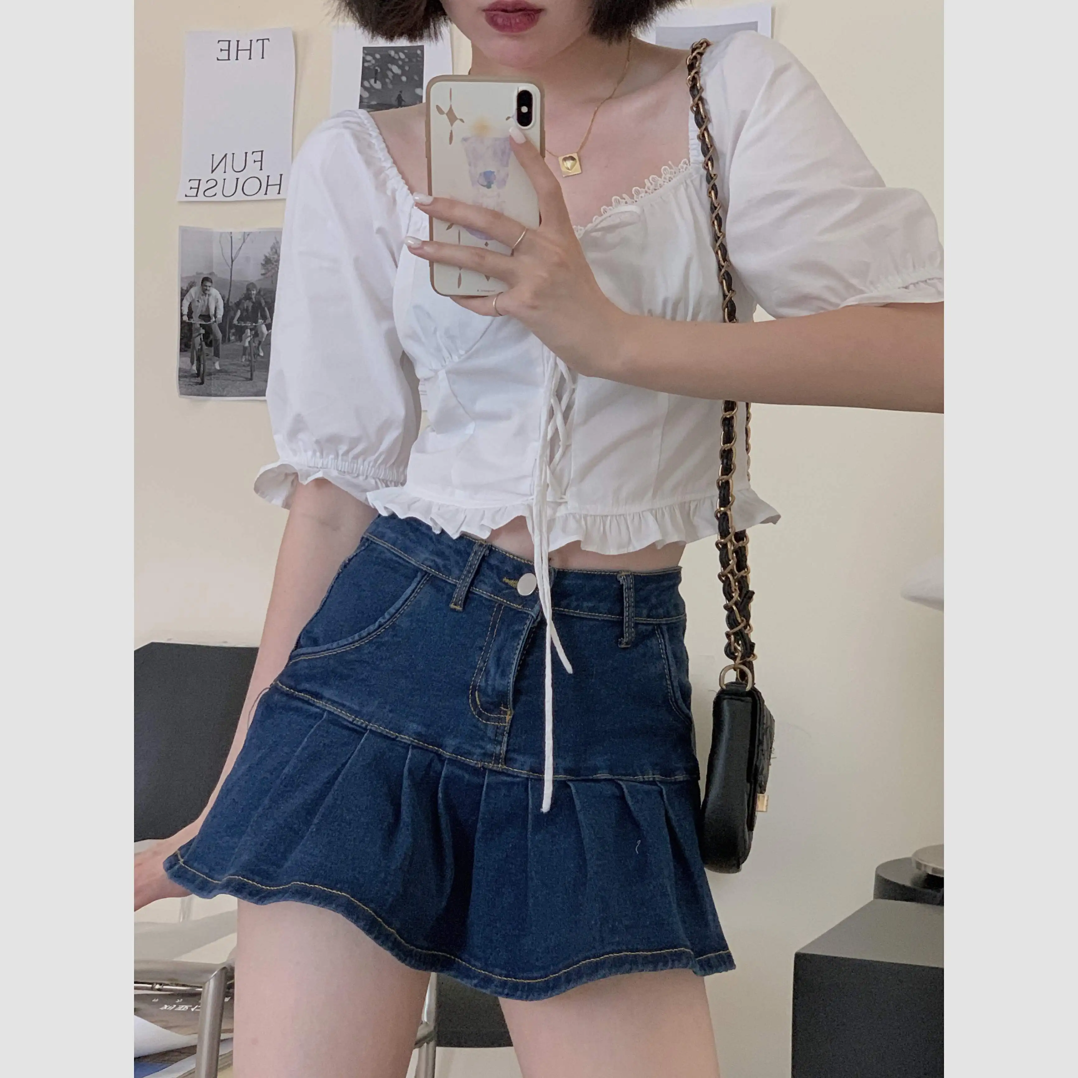 

COIGARSAM Short blouse women Puff Sleeve blusas womens tops and blouses 12916