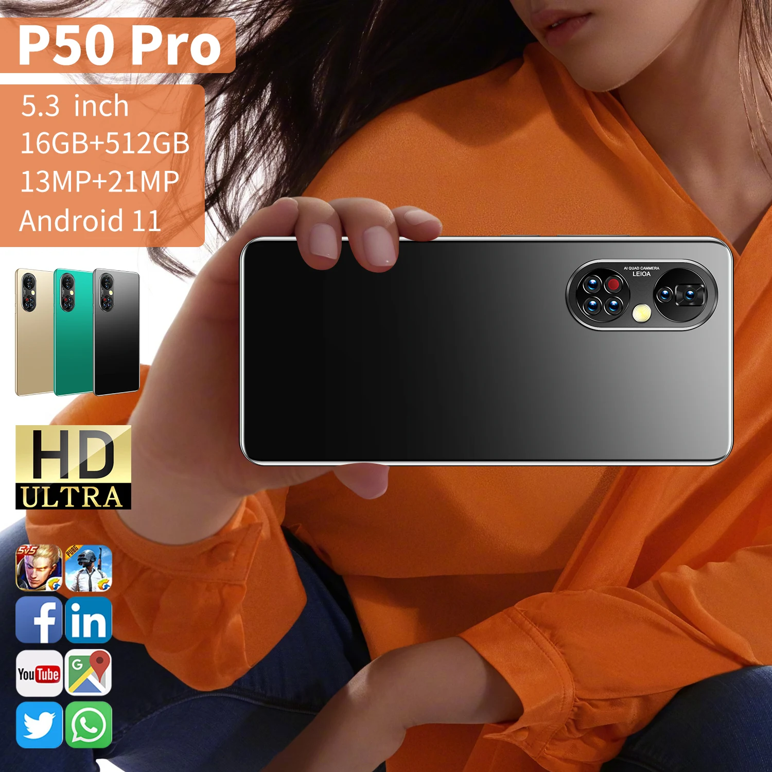 Смартфон глобальная версия 5 3 дюйма P50 Pro 4950 мАч 16 ГБ + 512 сотовый телефон на базе