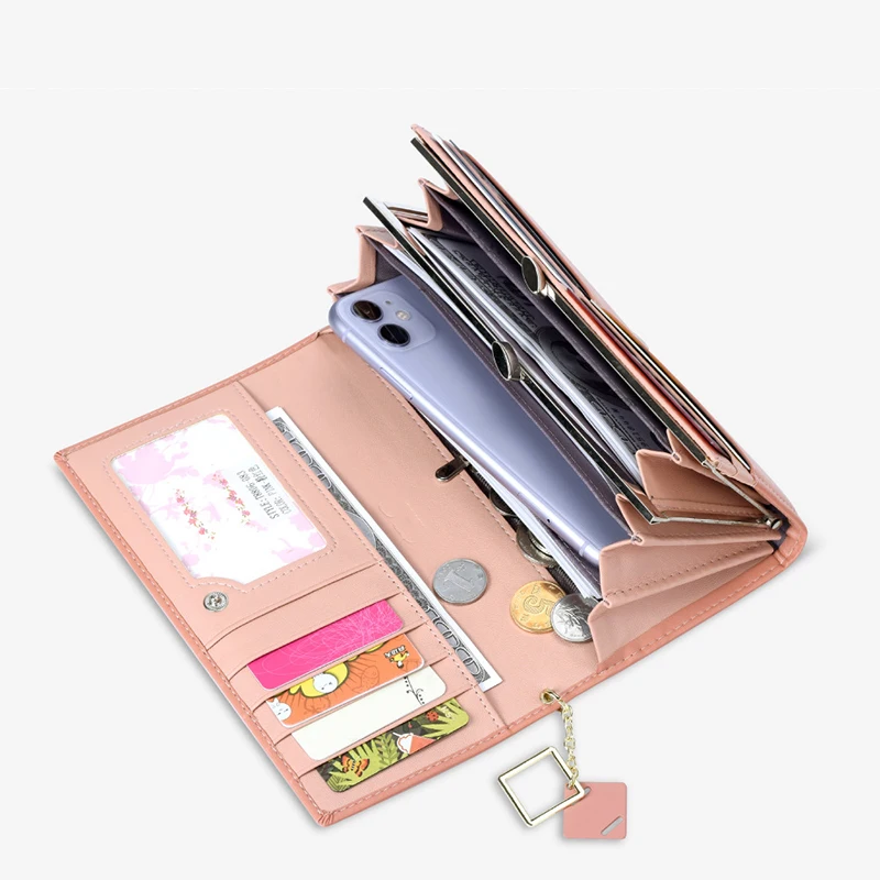 

Women Wallets Black Pink PU Leather Woman Clutch Hollow Out Design Simple Fashion Long Wallet Credit Card Coin Purse H042