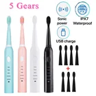 Звуковая электрическая зубная щетка USB аккумуляторная звуковая зубная щетка для взрослых водостойкая мощная отбеливающая зубная щетка 48 насадки таймер