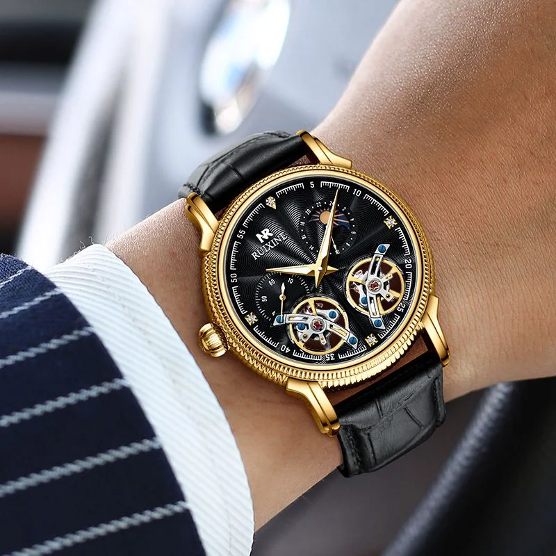 

Brand Classic Mens Retro Watches Automatic Mechanical Watch Tourbillon Watch Genuine Leather Waterproof Relogio Masculino