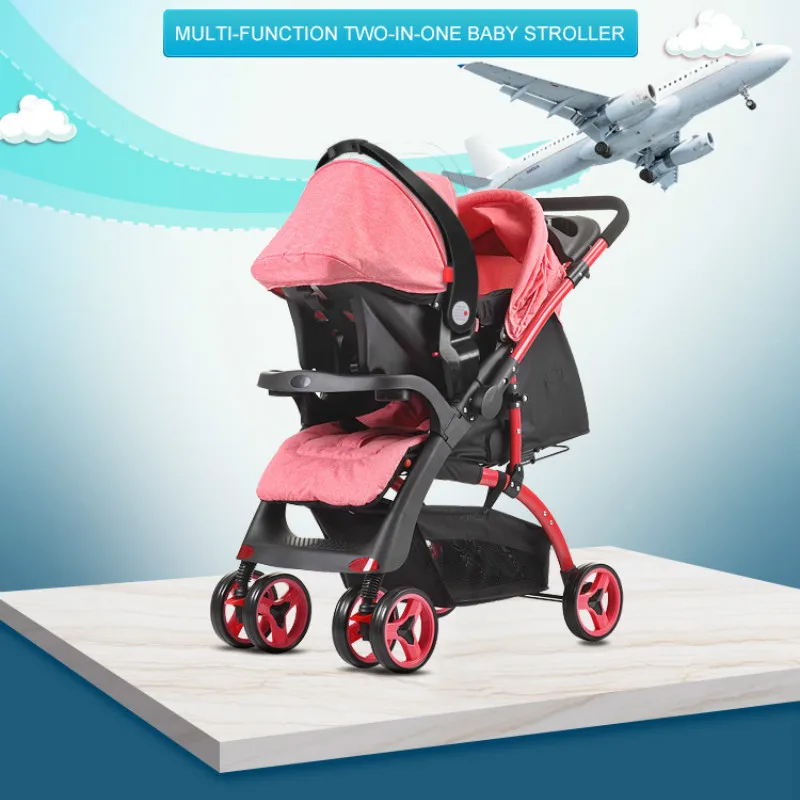 

2019 New 2 In 1 Baby Stroller Can Sit Foldable Newborn Travel System Pram Four-wheeled with Car Seat Stroller Baby 3C