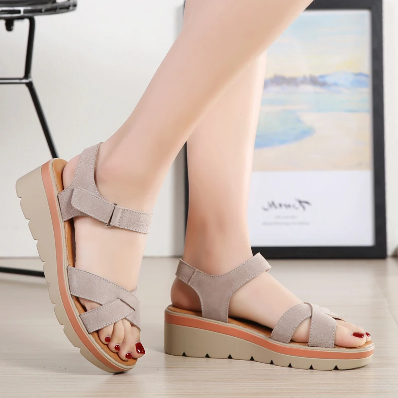

Leather Platform Sandals Summer New Ladies Sandals Suede Women's Sandals Fashion Wild Sandals Slippers Footwear