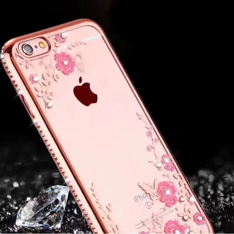 Роскошный цветочный чехол с алмазной рамкой для iPhone XR XS MAX 4 SE 5 5S 6 6S 7 8 Plus X