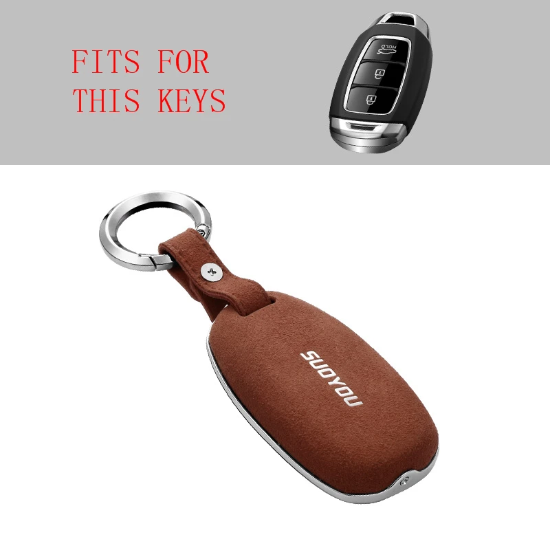 E-brown Замшевый Меховой чехол для ключей автомобиля для hyundai Santa Fe TM I30 Solaris Azera Elantra Grandeur i20 i30 i35 iX20 Verna брелок прочный - Название цвета: E-brown