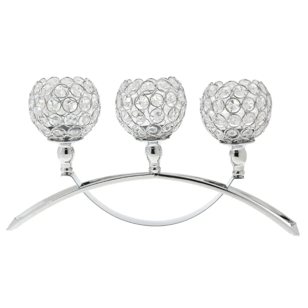 Crystal Metal Candle Holder Wedding Hotel Banquet Candlestick Table Romantic Centerpiece 3-Arm Candelabra Silver Gold | Дом и сад