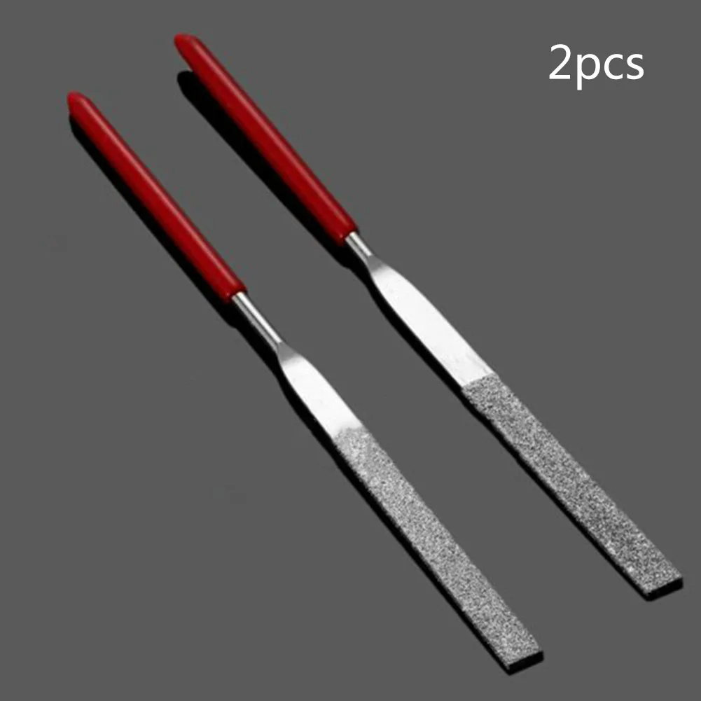 

2 Pcs 3mm * 140mm File Diamond Needle File Plastic Handle For Fine Filing Polishing Metal Stone Glass Ceramic Gem Grinding Flat