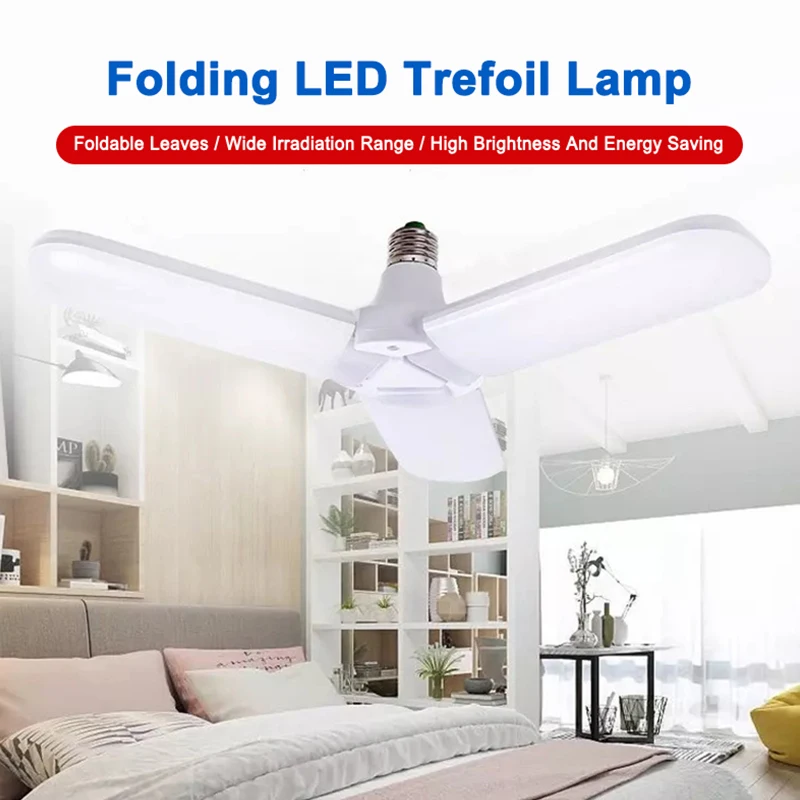 LED Bulb E27 No Flicker Foldable Fan Blade Lamps 45W/60W Ceiling Lights For Living Room Garage Lighting Energy Saving | Лампы и