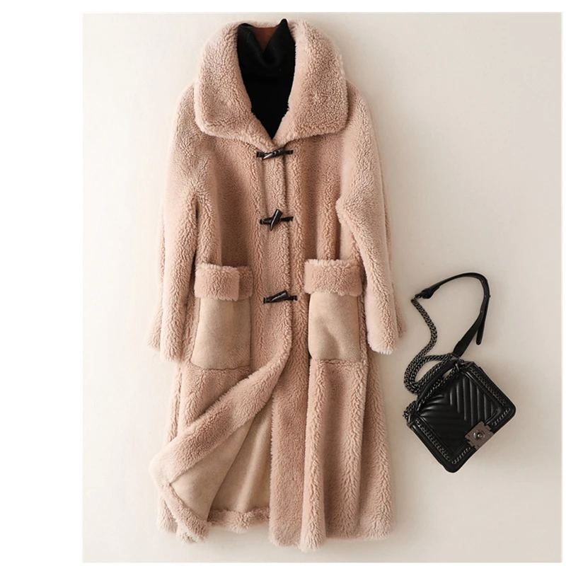 Зима 2020 Новинка дубленка из овчины частицы средней длины мех цельный